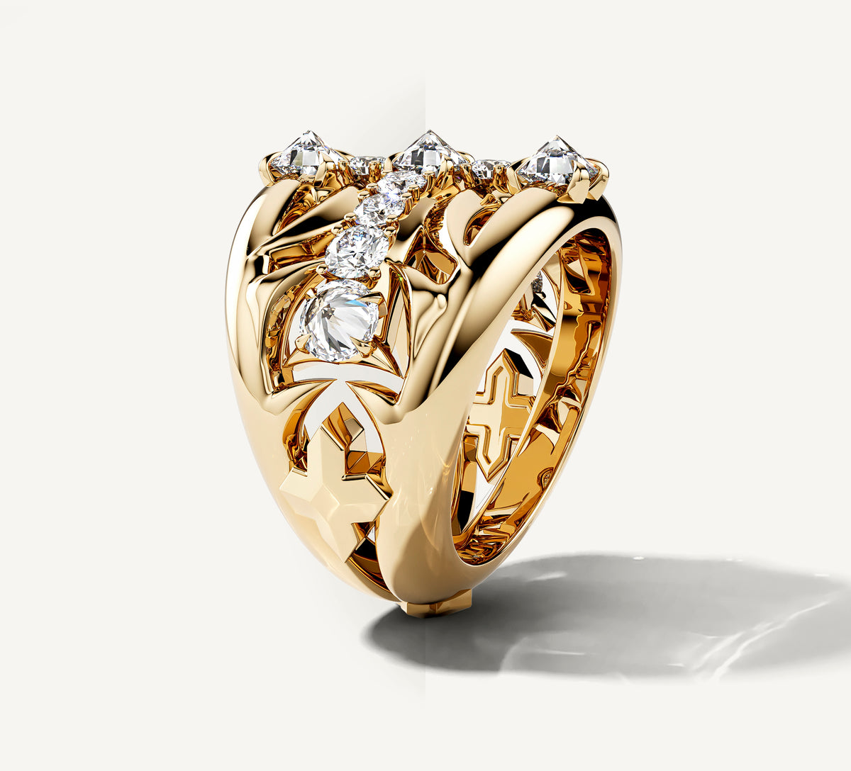 Crossfire Ring / 14K Yellow Gold<br>w/Diamond Cross