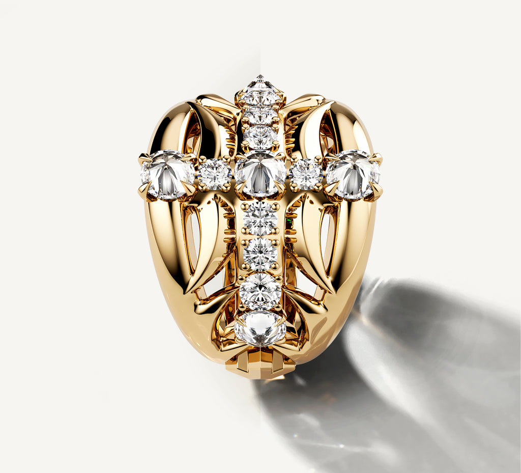 Crossfire Ring / 14K Yellow Gold<br>w/Diamond Cross