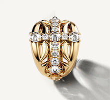Load image into Gallery viewer, Crossfire Ring / 14K Gold<br>w/Pavé Diamond Cross
