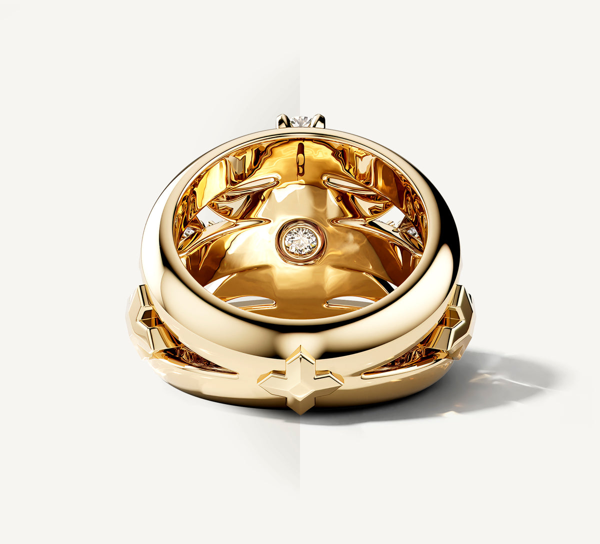 Crossfire Ring / 14K Yellow Gold<br>w/Diamond Cross
