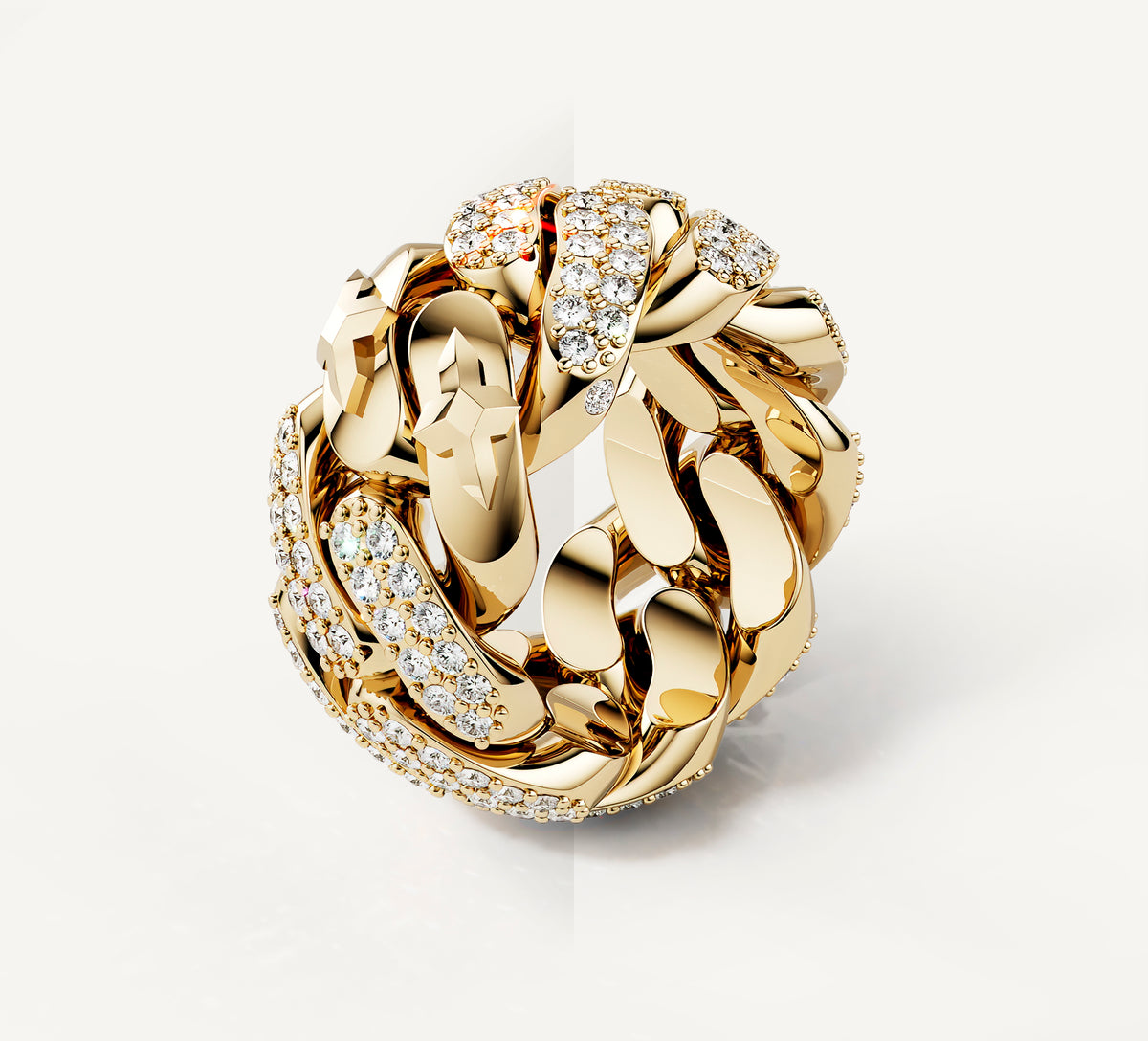 14K Gold Cuban Link Band<br>w/White Pavé Diamonds