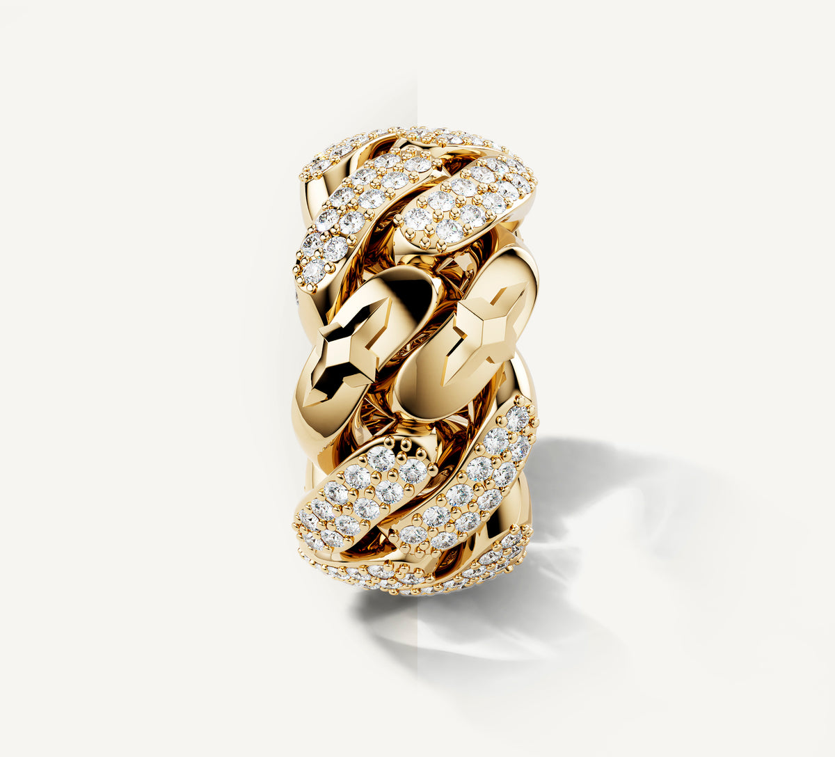 14K Gold Cuban Link Band<br>w/White Pavé Diamonds