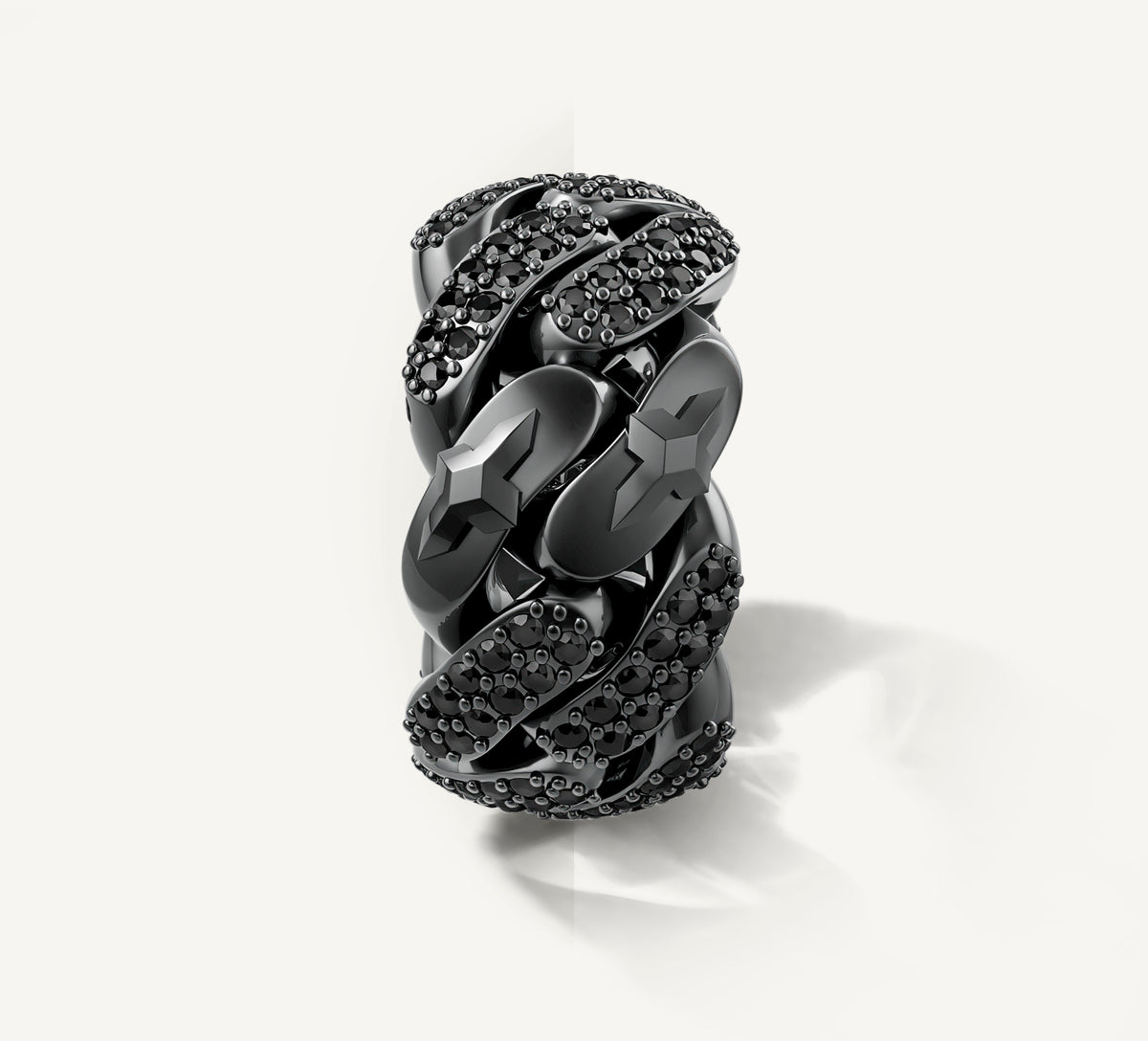 Sterling Silver Cuban Link Band<br>w/Black Patina & Black Pavé Diamonds