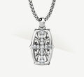 Cross Fire Tag / Sterling Silver<br>w/White Pavé Diamonds / 14K Gold Crown Accent