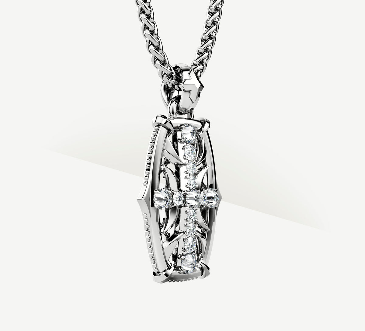 Cross Fire Tag / Sterling Silver<br>w/White Pavé Diamonds / 14K Gold Crown Accent