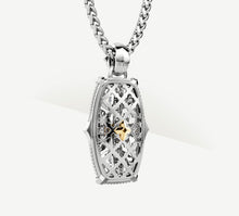 Load image into Gallery viewer, Cross Fire Tag / Sterling Silver<br>w/White Pavé Diamonds / 14K Gold Crown Accent
