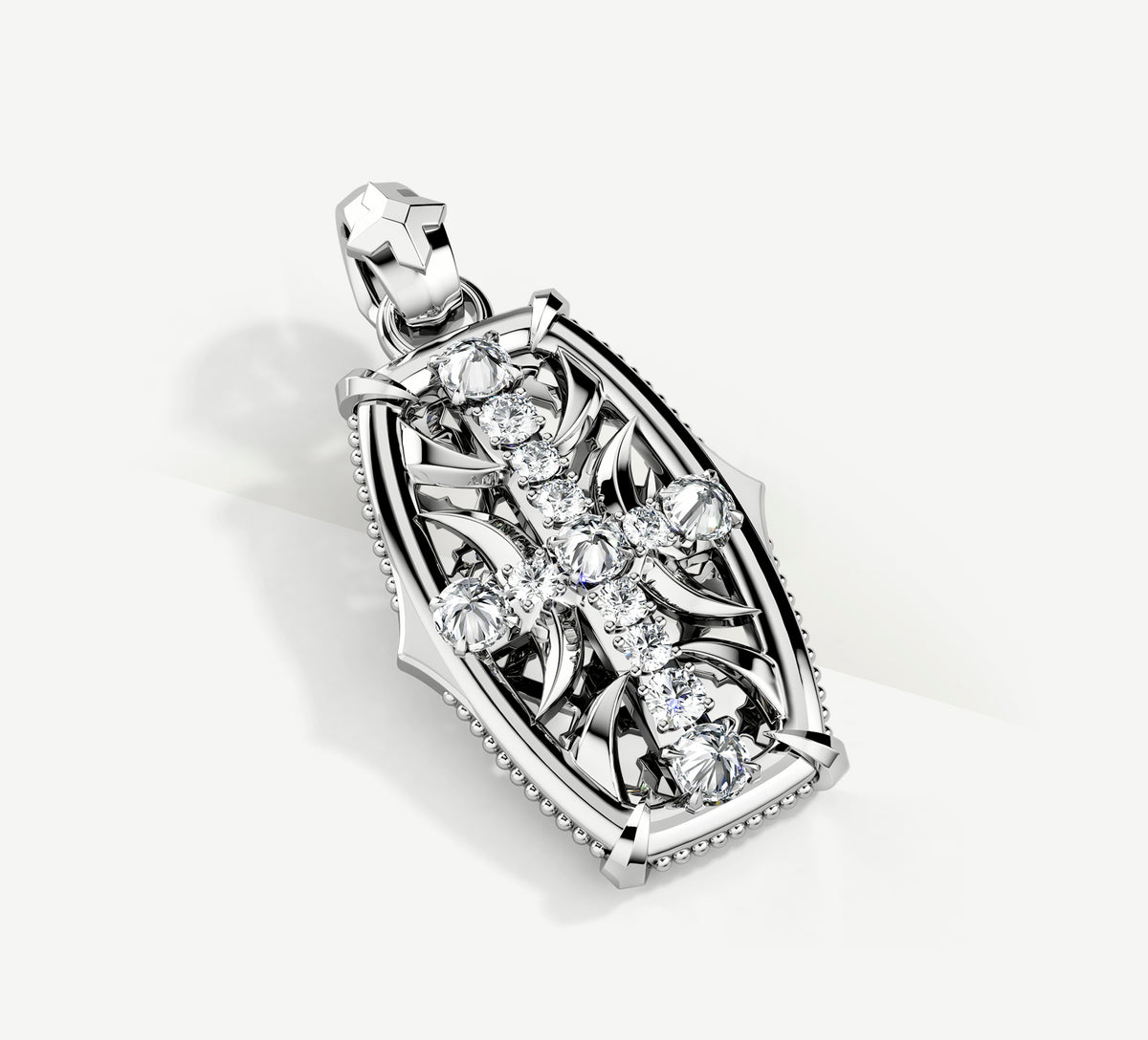 Cross Fire Tag / Sterling Silver<br>w/White Pavé Diamonds / 14K Gold Crown Accent