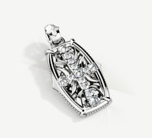 Load image into Gallery viewer, Cross Fire Tag / Sterling Silver<br>w/White Pavé Diamonds / 14K Gold Crown Accent
