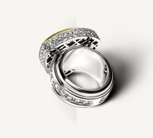 Load image into Gallery viewer, REGAL Signet Ring&lt;br&gt;w/18K Gold Cross &amp; Shield&lt;br&gt;Black Onyx / Pavé-Set Diamonds
