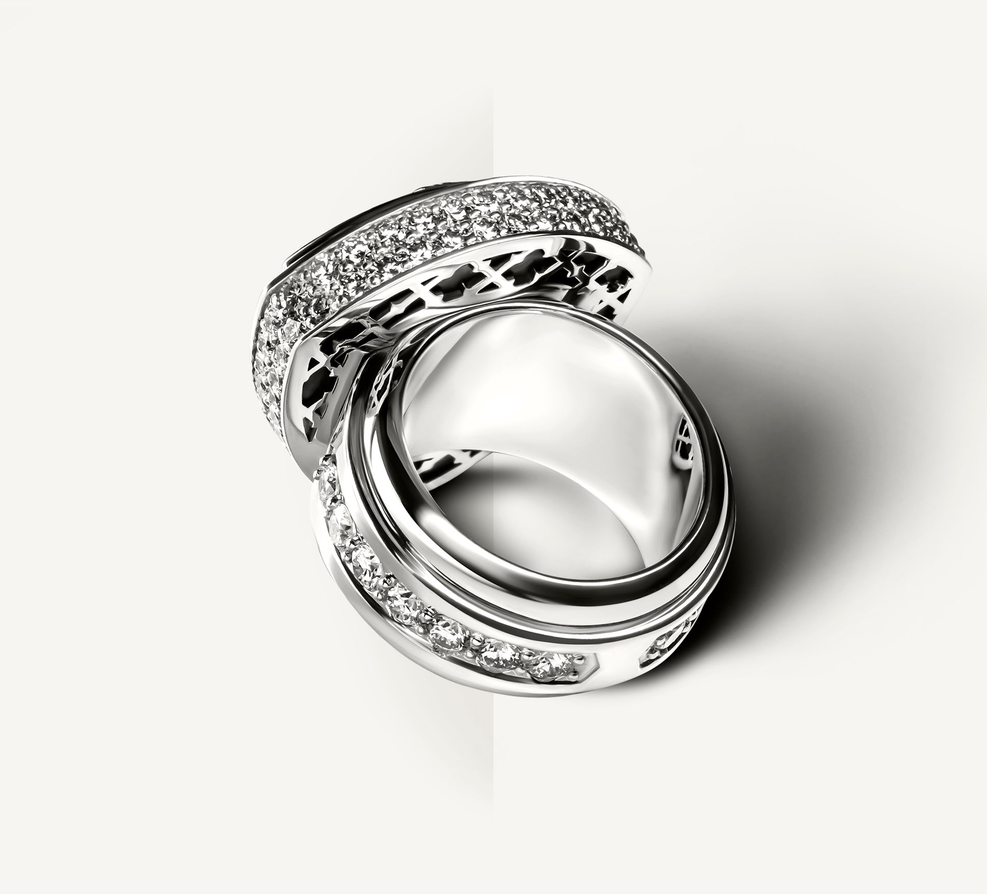 REGAL Cross & Shield Signet Ring<br>in Sterling Silver<br>Black Onyx / Pavé-Set Diamonds