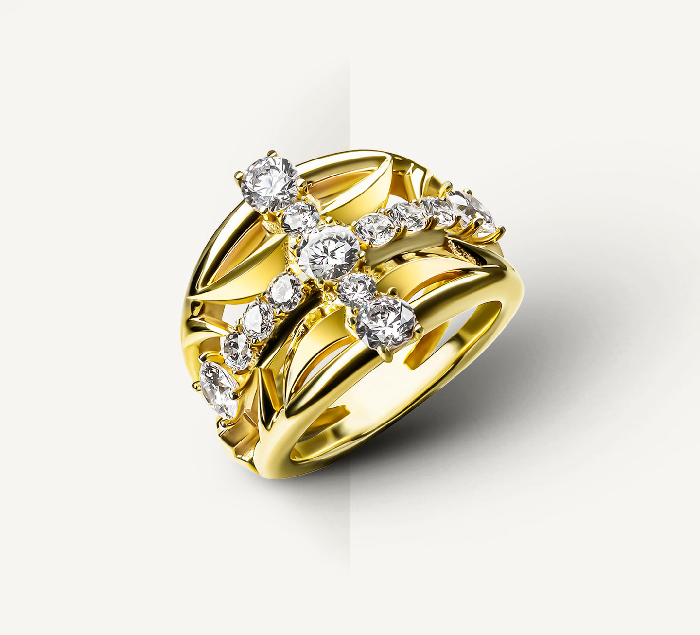 Crossfire Ring / 14K Gold<br>w/Diamond Cross