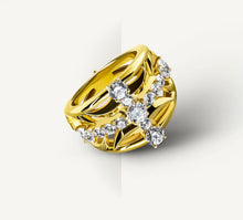 Load image into Gallery viewer, Crossfire Ring / 14K Gold&lt;br&gt;w/Diamond Cross
