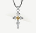 Dagger Cross<br>Sterling Silver / 14K Gold Accent<br>w/White Pavé Diamonds