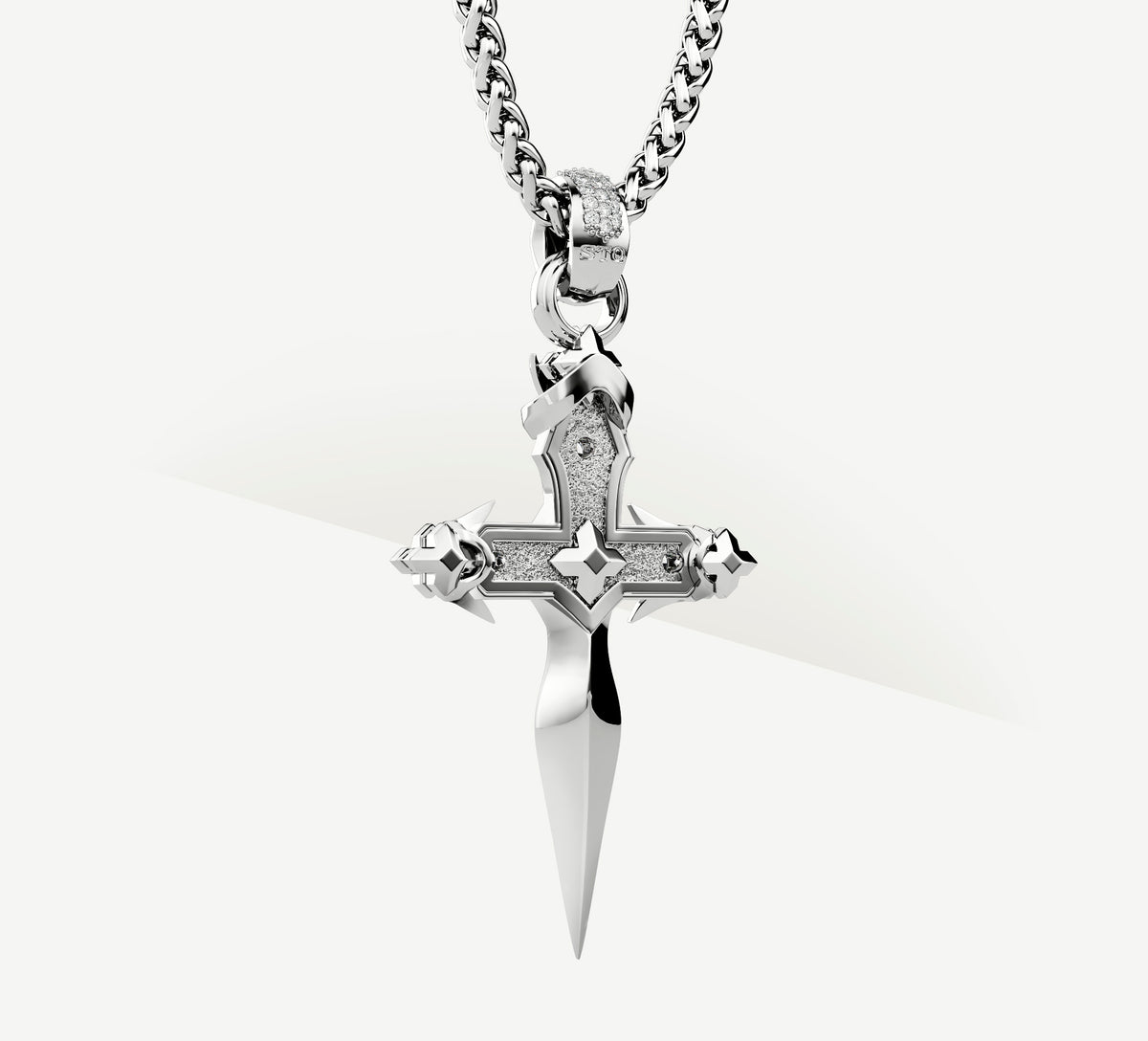 Dagger Cross<br>Sterling Silver / 14K Gold Accent<br>w/White Pavé Diamonds
