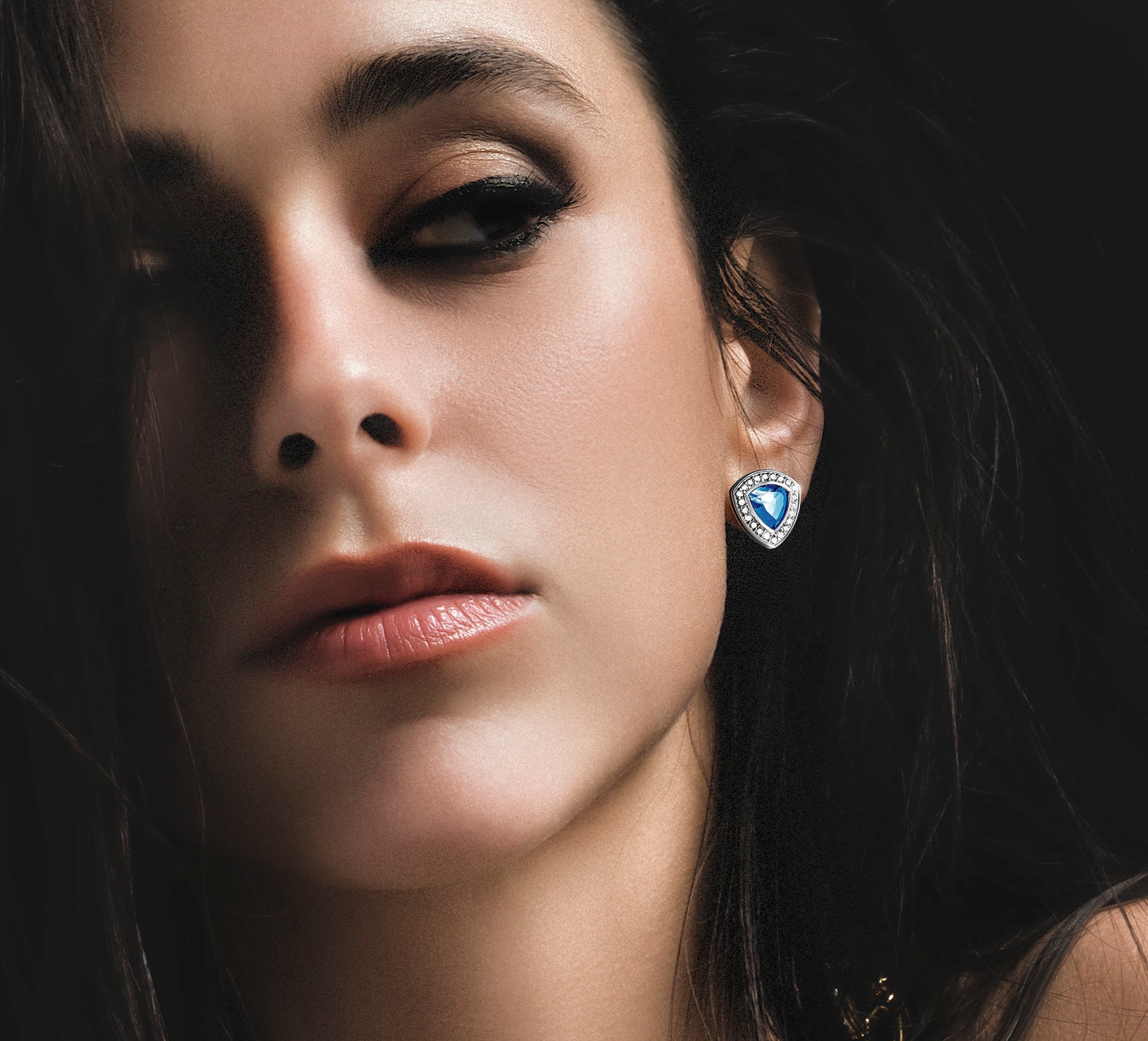 Diamond Shield Earrings<br>in Sterling Silver