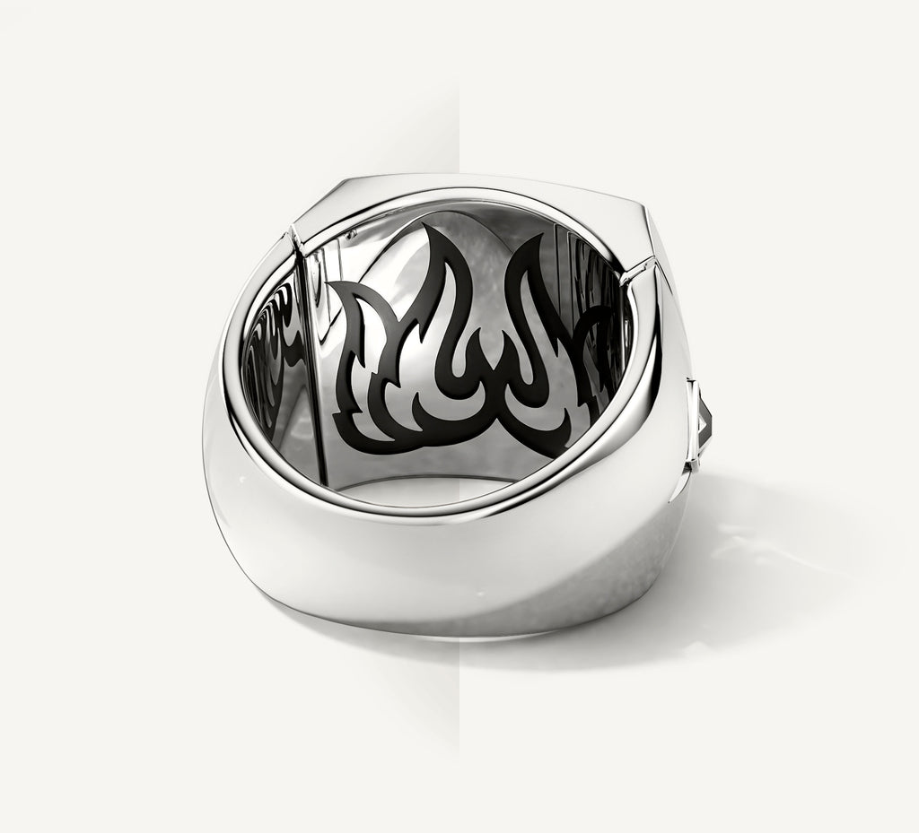 Tuxedo Signet Ring<br>in Sterling Silver w/ Pavé Diamonds