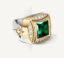 Load image into Gallery viewer, Grand Signet Ring in Mixed Metals<br>with Pavé Diamonds &amp; Featured Emerald
