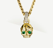Load image into Gallery viewer, Deco Skull / 14K Gold<br>Pavé Diamonds / Emerald Eyes

