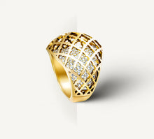 Load image into Gallery viewer, 14K Gold Domed Trellis Ring&lt;br&gt;w/Micro Pavé Diamonds
