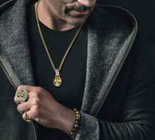 Load image into Gallery viewer, Deco Skull / 14K Gold&lt;br&gt;Pavé Diamonds / Emerald Eyes

