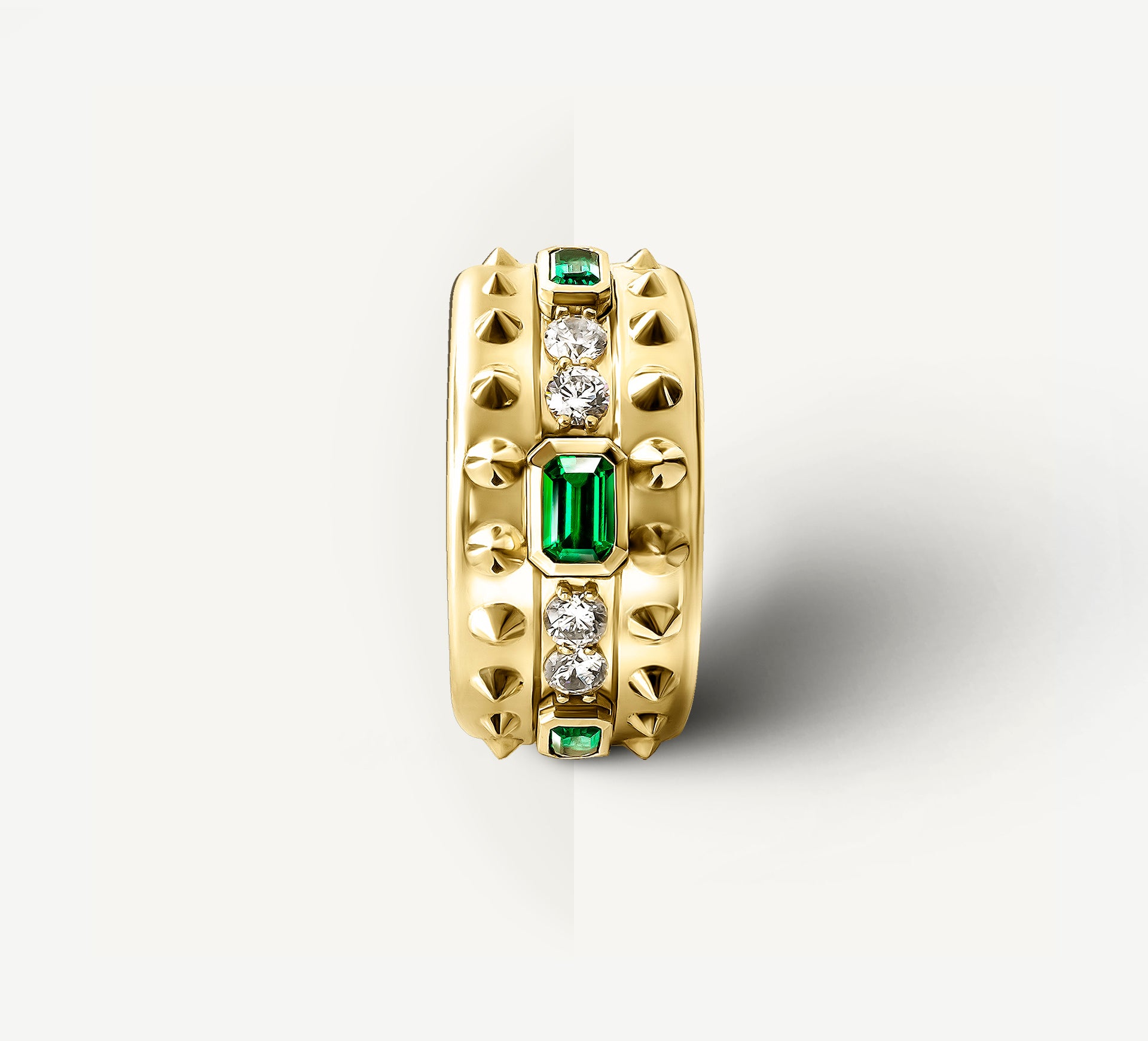 Spiked Rebel Ring / 14K Gold<br>w/Diamonds & Emeralds