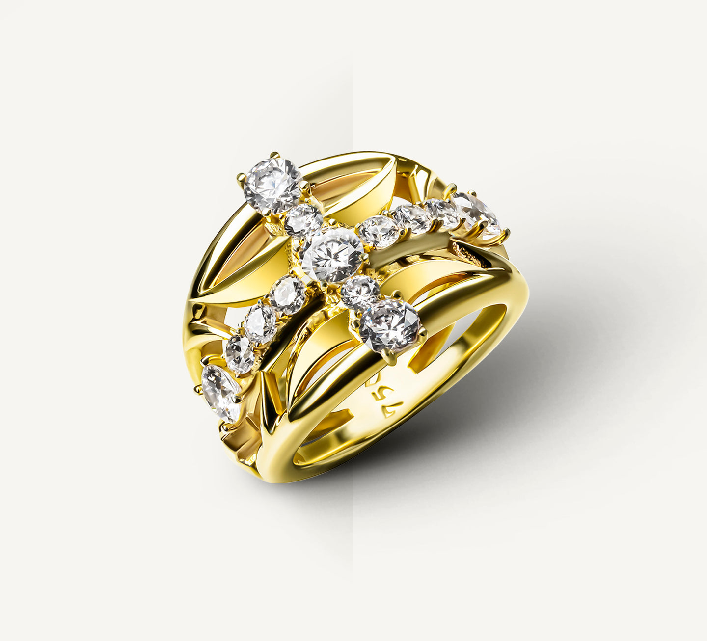 Crossfire Ring / 14K Gold<br>w/Diamond Cross