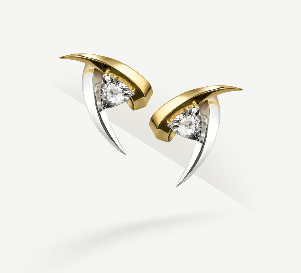 Talon Earrings<br>w/Trillion-Cut Diamonds<br>14k Gold & Sterling Silver Mix