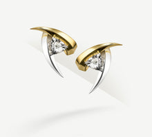 Load image into Gallery viewer, Talon Earrings&lt;br&gt;w/Trillion-Cut Diamonds&lt;br&gt;14k Gold &amp; Sterling Silver Mix
