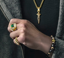 Load image into Gallery viewer, The Grand Signet Ring&lt;br&gt;Diamonds / Emerald &amp; Mixed Metals
