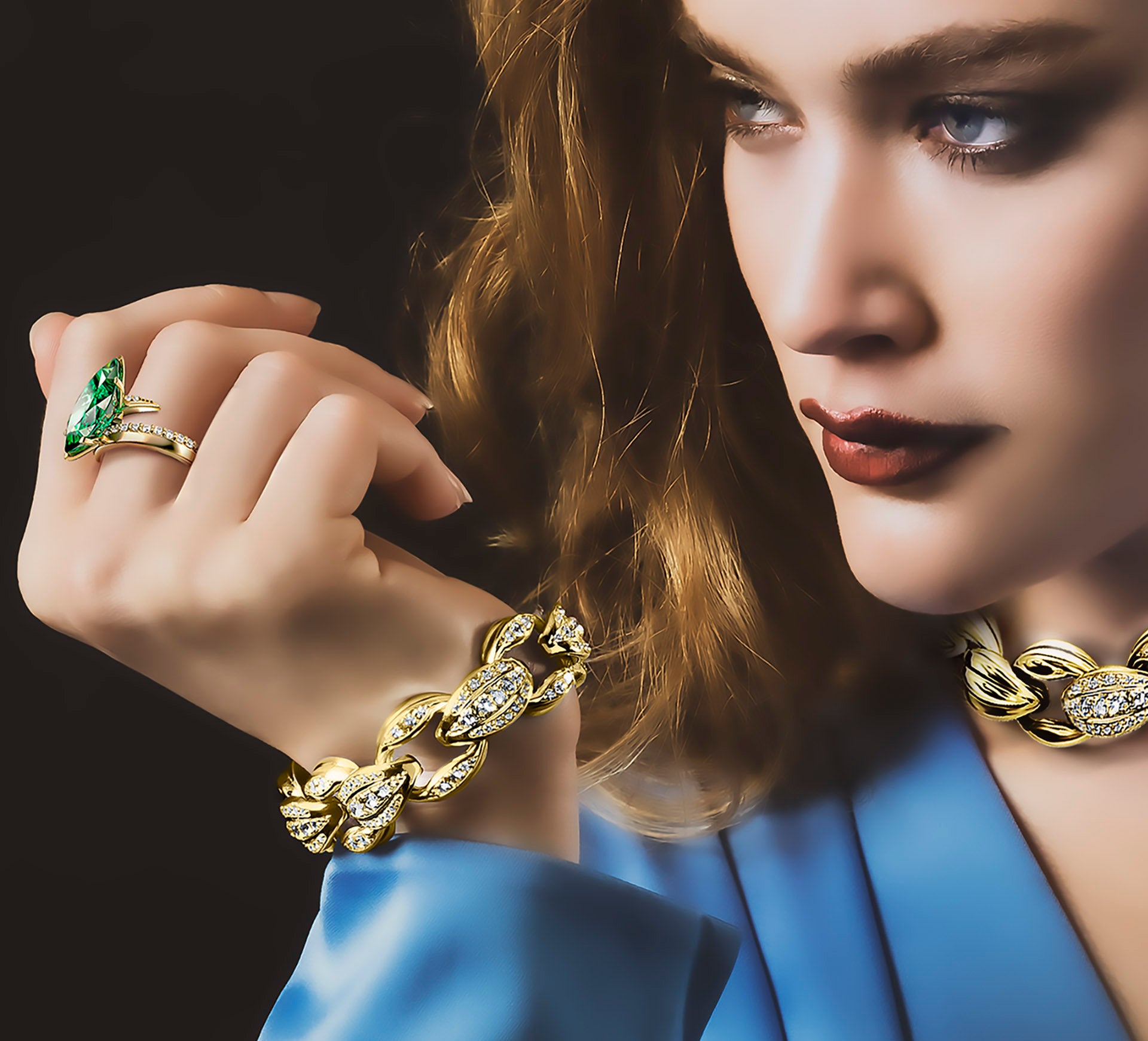 Marquise Ring<br>Emerald Stone / 14K Gold