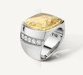 Classic Signet Ring<br>with Pavé Diamonds & Featured<br>14K Gold Hammered Top