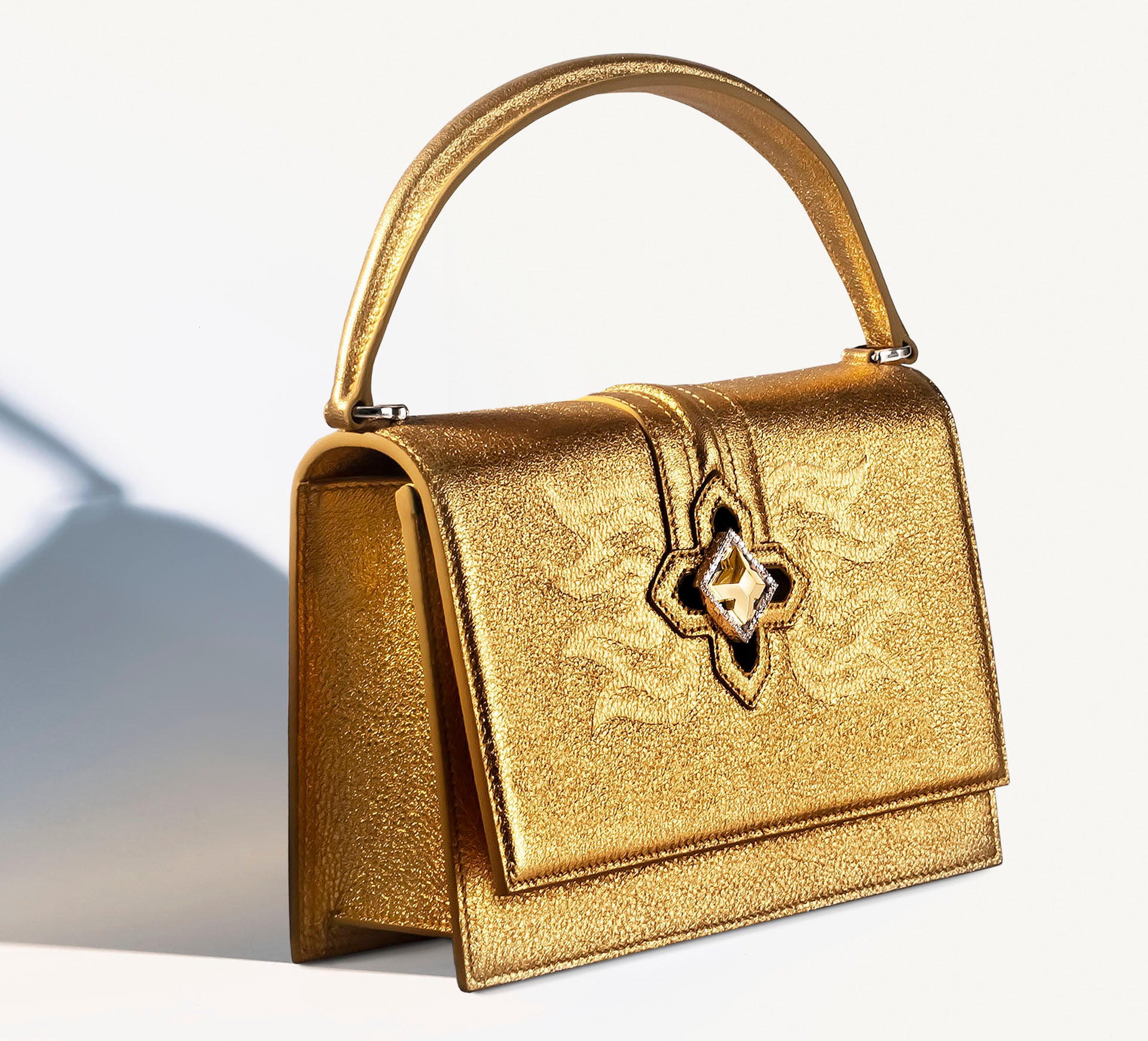 Small Metallic Gold Flame Purse<br>w/14k Gold & Diamond STQ Crown