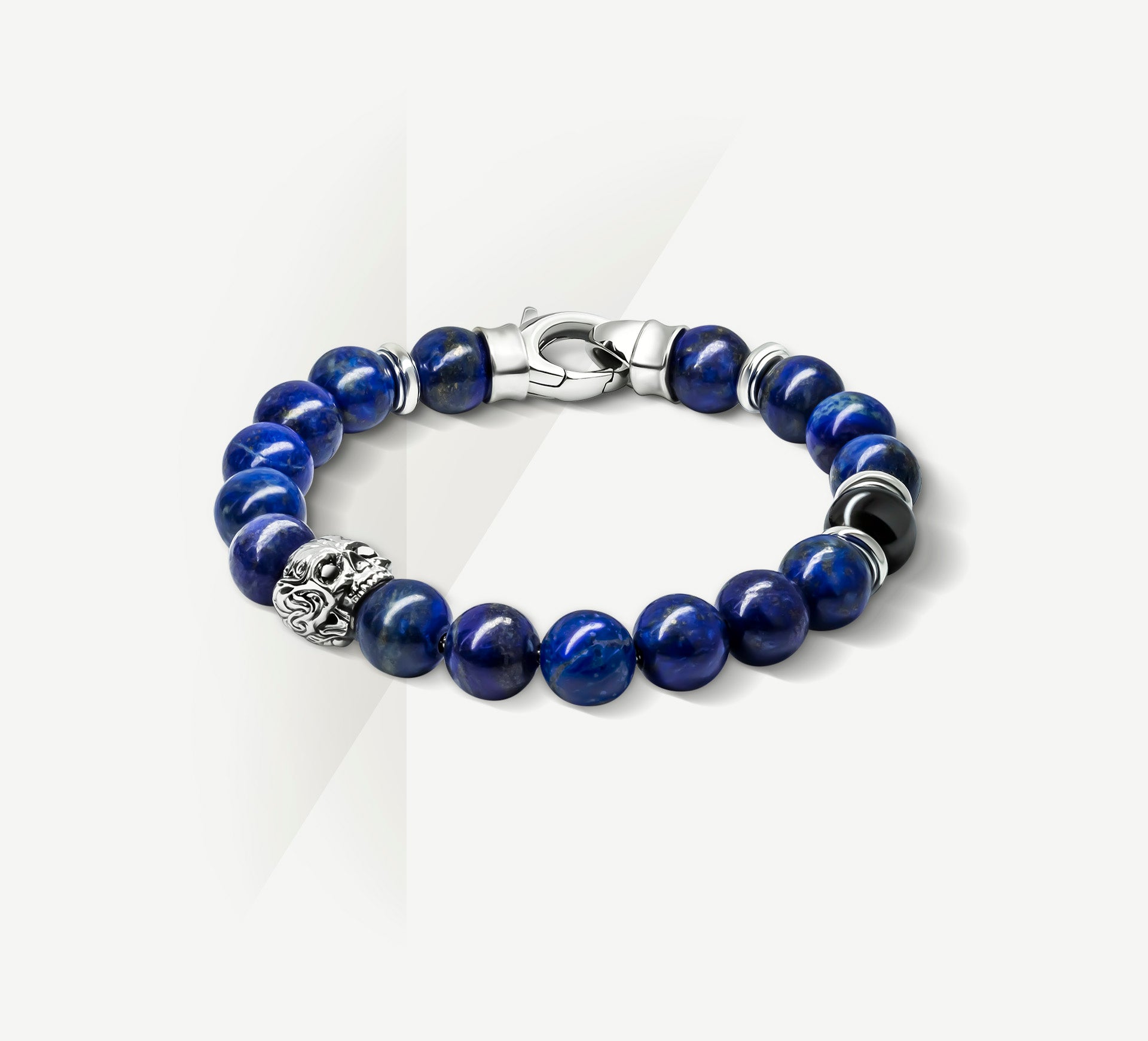 10mm Lapis Bead Bracelet<br>w/Sterling Silver / Skull