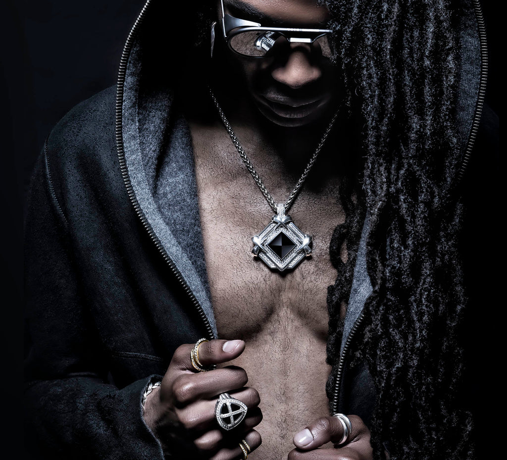 Large Pyramid Medallion<br>w/Black Onyx / Pavé Diamonds<br>Talon Details