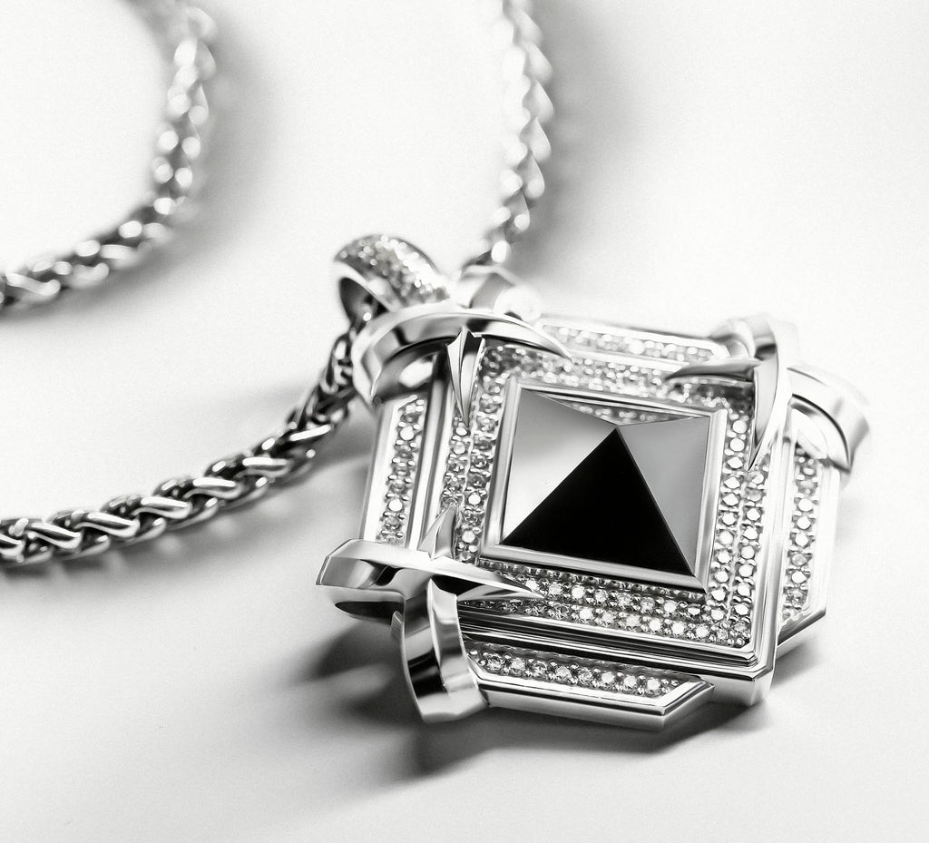 Large Pyramid Medallion<br>w/Black Onyx / Pavé Diamonds<br>Talon Details