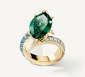 14K Gold Marquise Ring<br>w/ Emerald / Mixed Diamonds