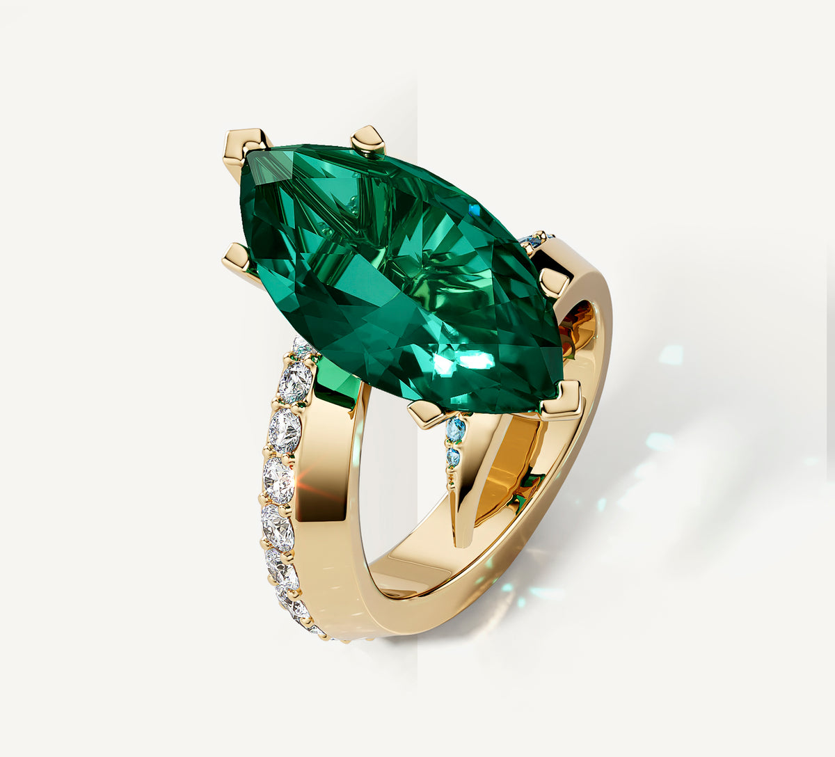14K Gold Marquise Ring<br>w/ Emerald / Mixed Diamonds