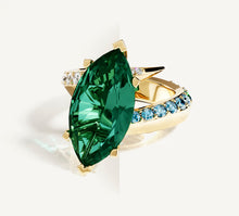 Load image into Gallery viewer, 14K Gold Marquise Ring<br>w/ Emerald / Mixed Diamonds
