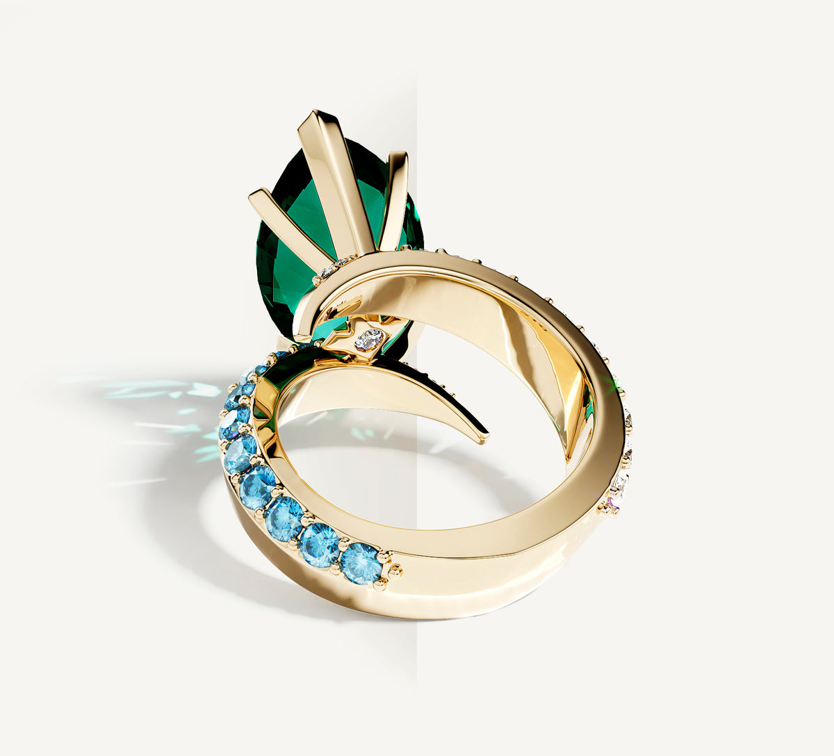 14K Gold Marquise Ring<br>w/ Emerald / Mixed Diamonds