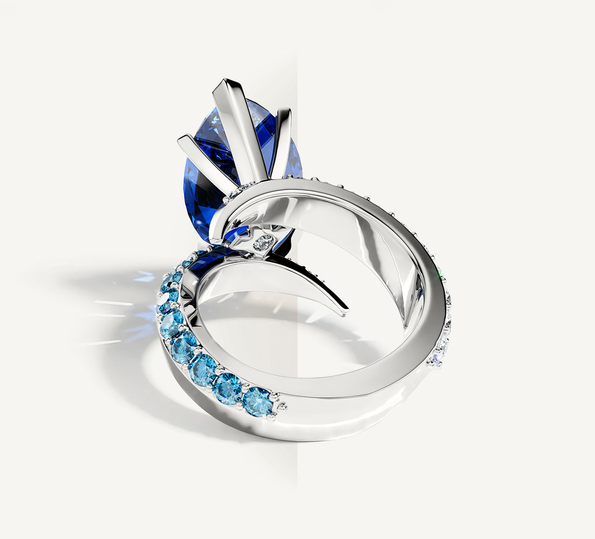 Sterling Silver Marquise Ring<br>w/ Blue Sapphire / Mixed Diamonds