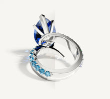 Load image into Gallery viewer, Sterling Silver Marquise Ring<br>w/ Blue Sapphire / Mixed Diamonds
