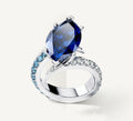 Sterling Silver Marquise Ring<br>w/ Blue Sapphire / Mixed Diamonds