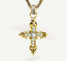 Load image into Gallery viewer, REGAL II Cross 14K Gold&lt;br&gt;w/Pavé Diamonds / Talon Details
