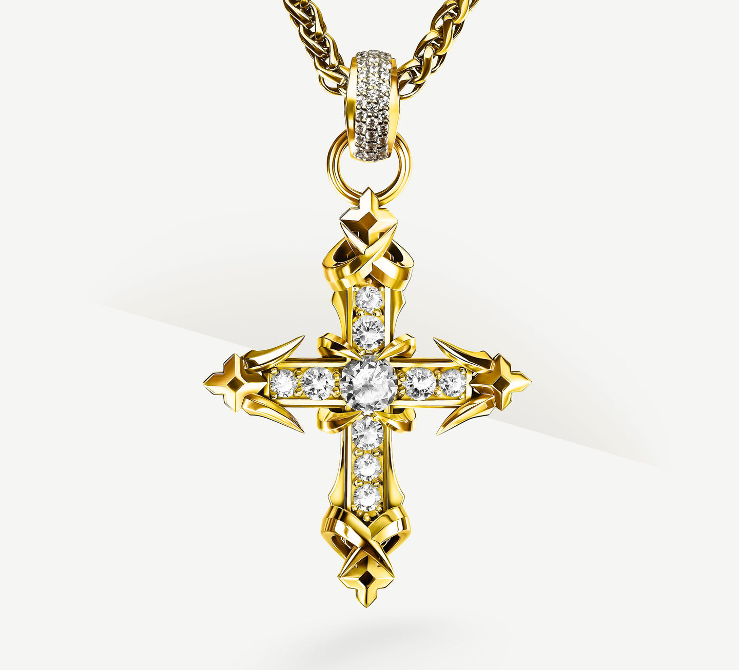 REGAL II Cross 14K Gold<br>w/Pavé Diamonds / Talon Details
