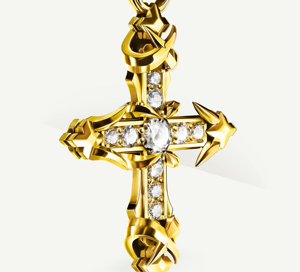 REGAL II Cross / 14K Gold<br>w/Pavé Diamonds / Talon Details