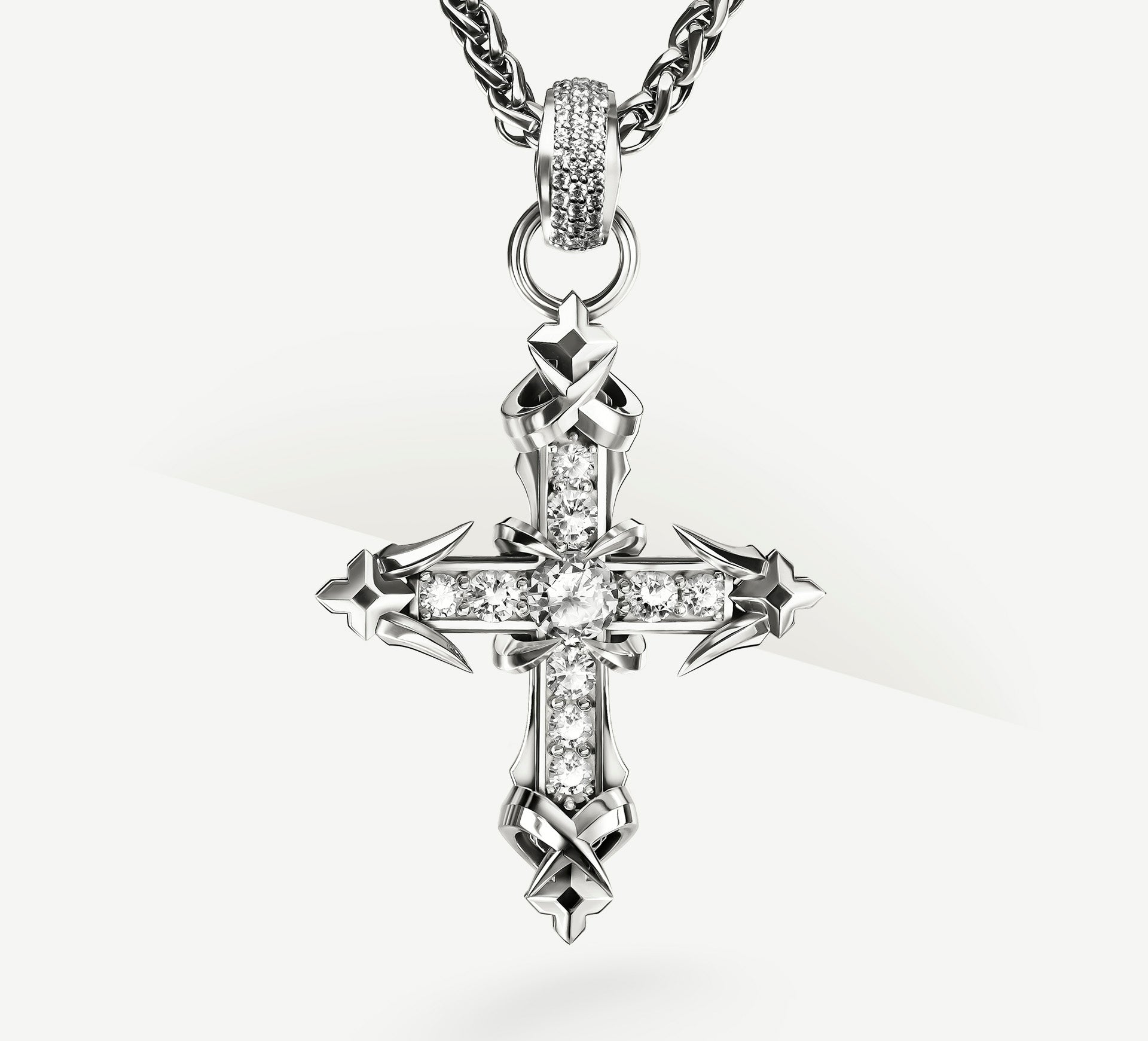 REGAL II Cross / Sterling Silver<br>w/Pavé Diamonds / Talon Details