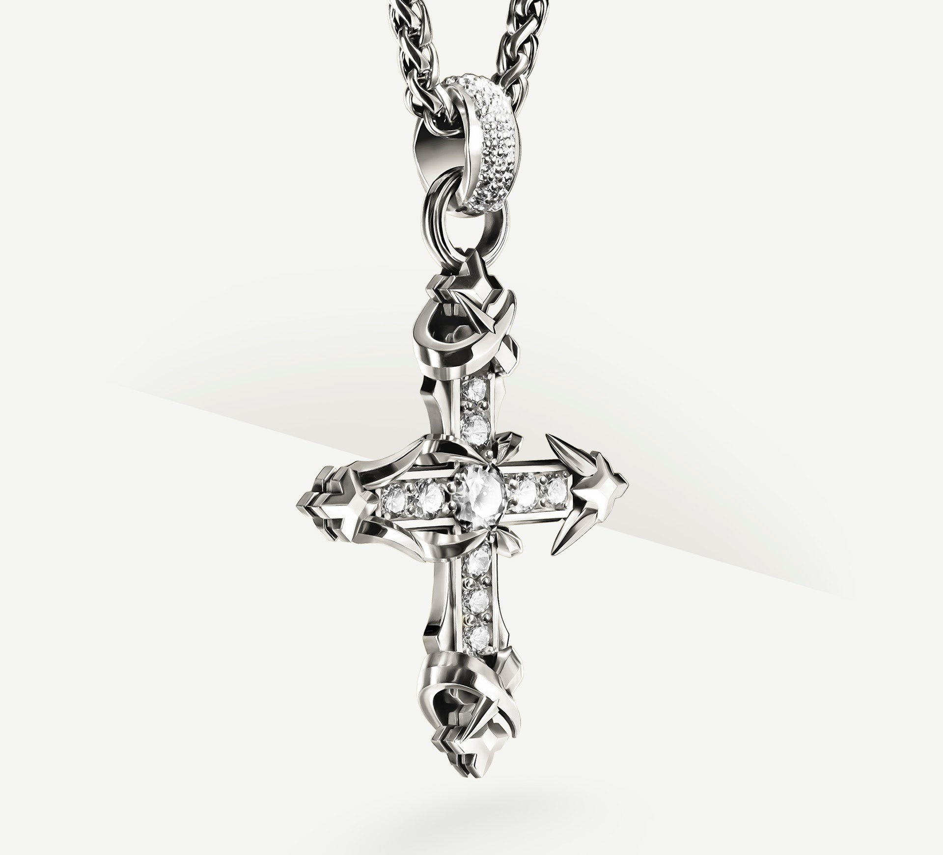 REGAL II Cross / Sterling Silver<br>w/Pavé Diamonds / Talon Details