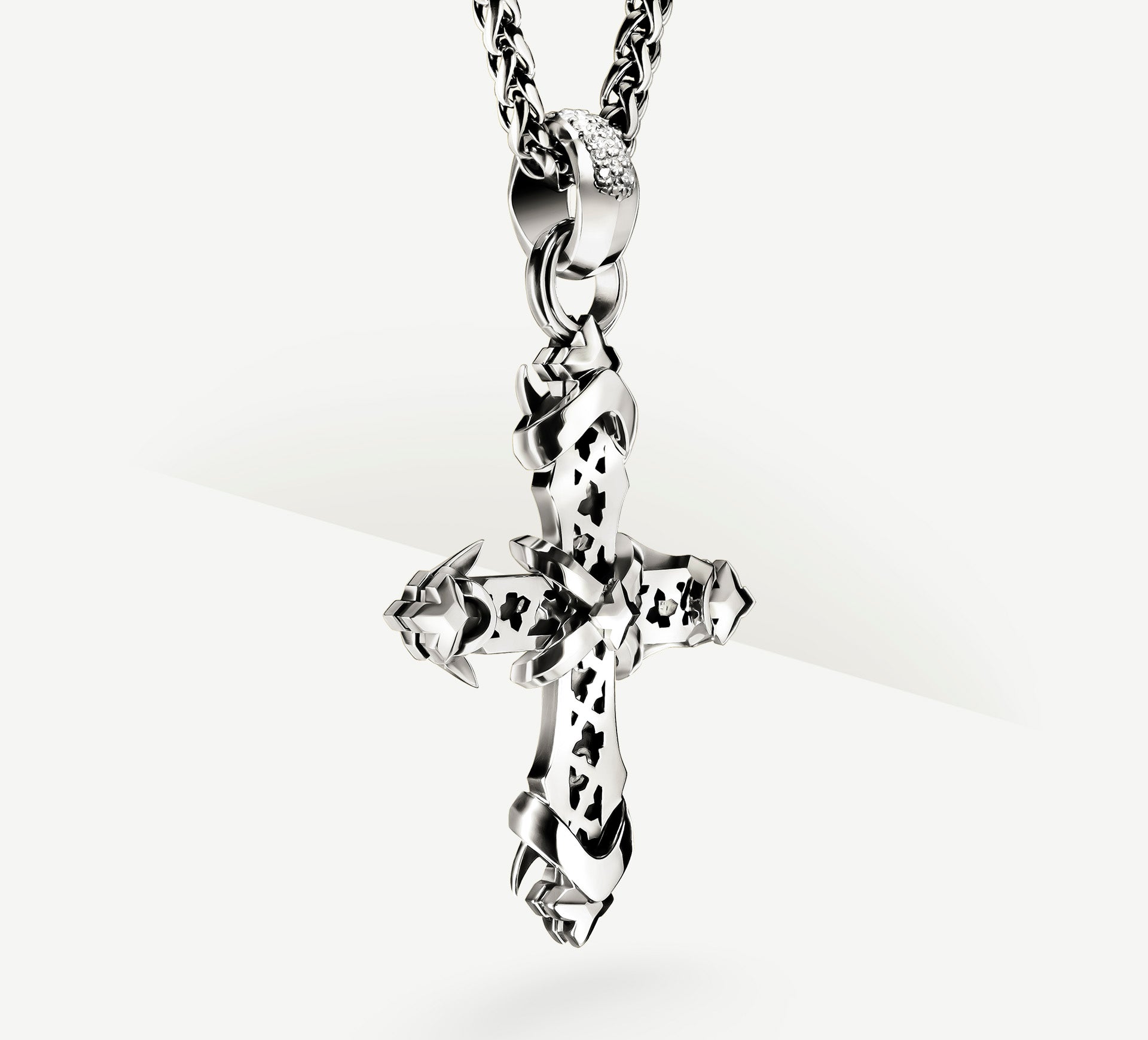 REGAL II Cross / Sterling Silver<br>w/Pavé Diamonds / Talon Details