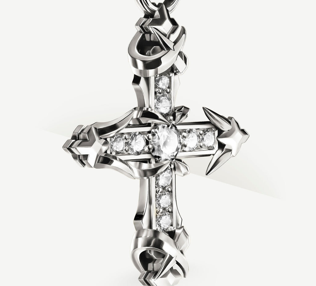 REGAL II Cross / Sterling Silver<br>w/Pavé Diamonds / Talon Details
