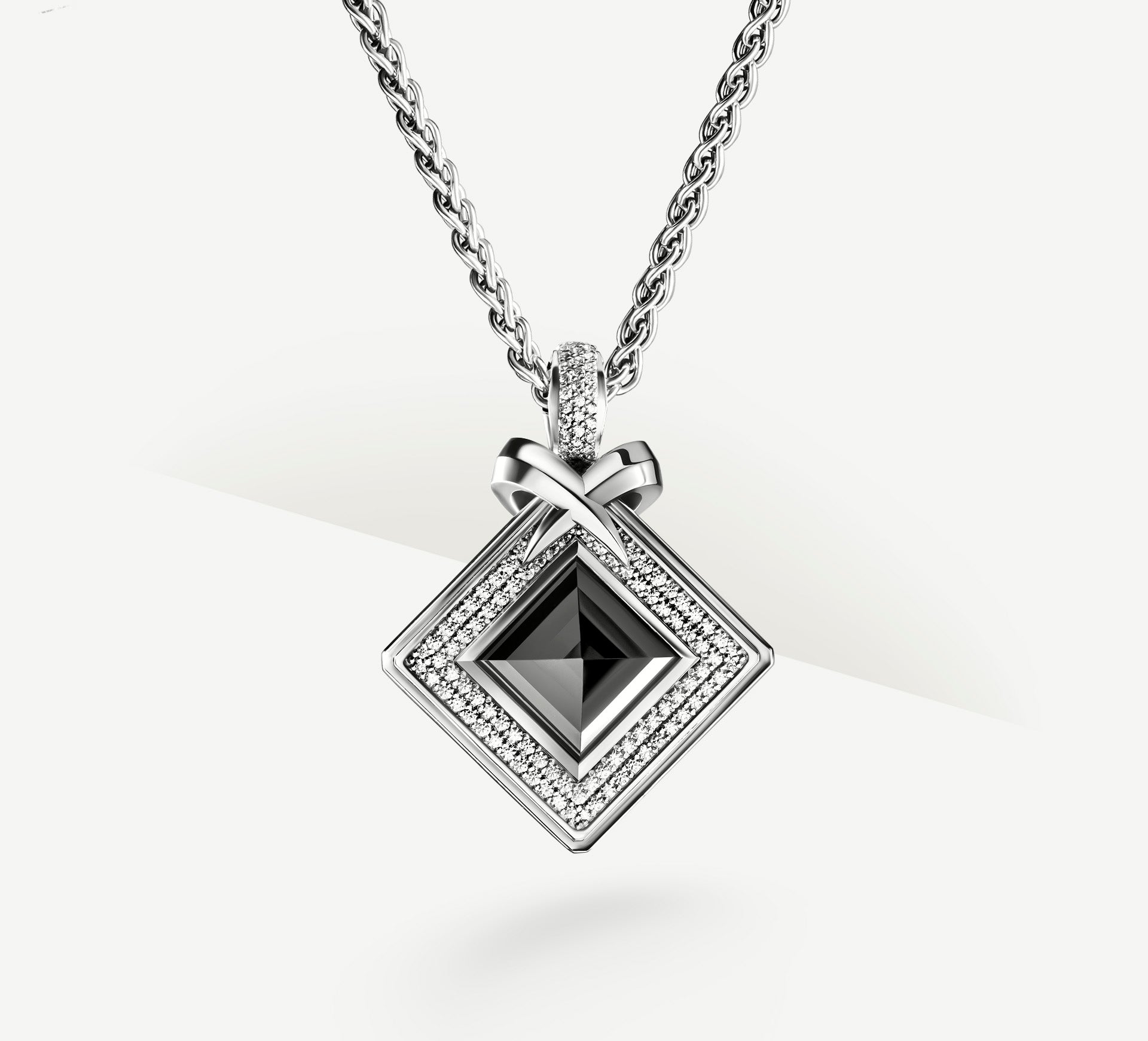 Black Onyx Pyramid Medallion<br>w/Pavé Diamonds / Talon Detail